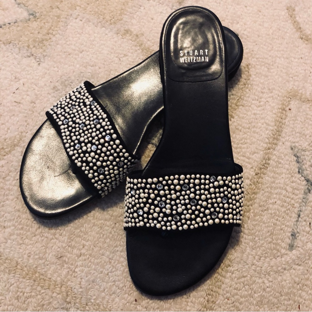 Stuart Weitzman slide with pearl/rhinestone 9B